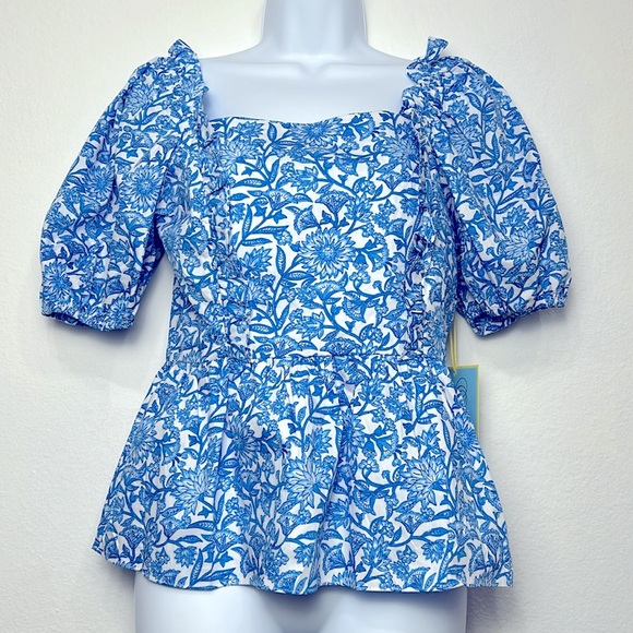 CeCe Floral Puff Sleeve Smocked Top - Picture 1 of 9